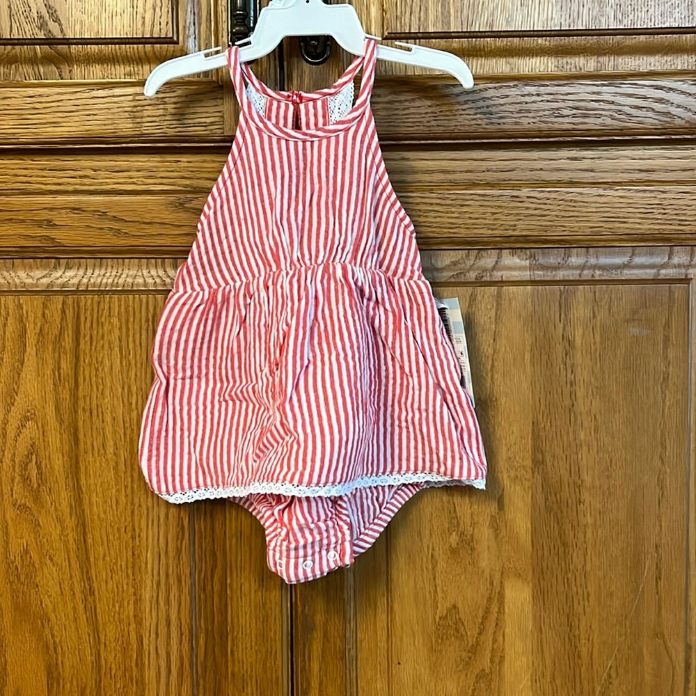 Red and white baby girl romper NWT